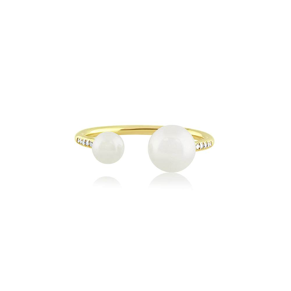 Diamond and Pearl Open Ring Yellow Gold