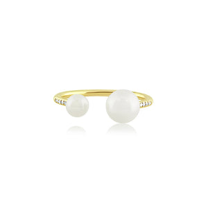 Diamond and Pearl Open Ring Yellow Gold