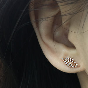 Diamond Leaf Earrings Rose Gold