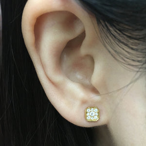 Diamond Asscher Stud Earrings Yellow Gold