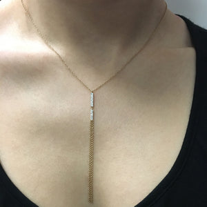 Diamond Vertical Bar Tassel Necklace Yellow Gold