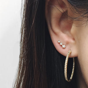 Three Diamond Bezel Earrings Rose Gold