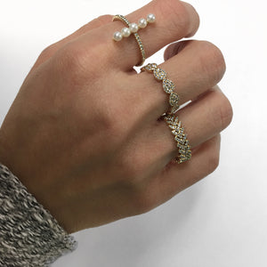 Diamond and Pearl Bar Ring White Gold