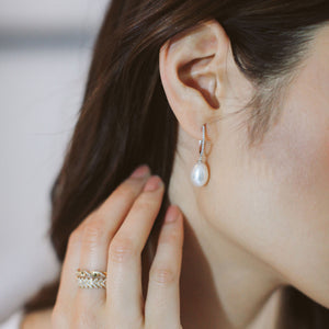 Pearl and Diamond Hoop Earrings White Gold