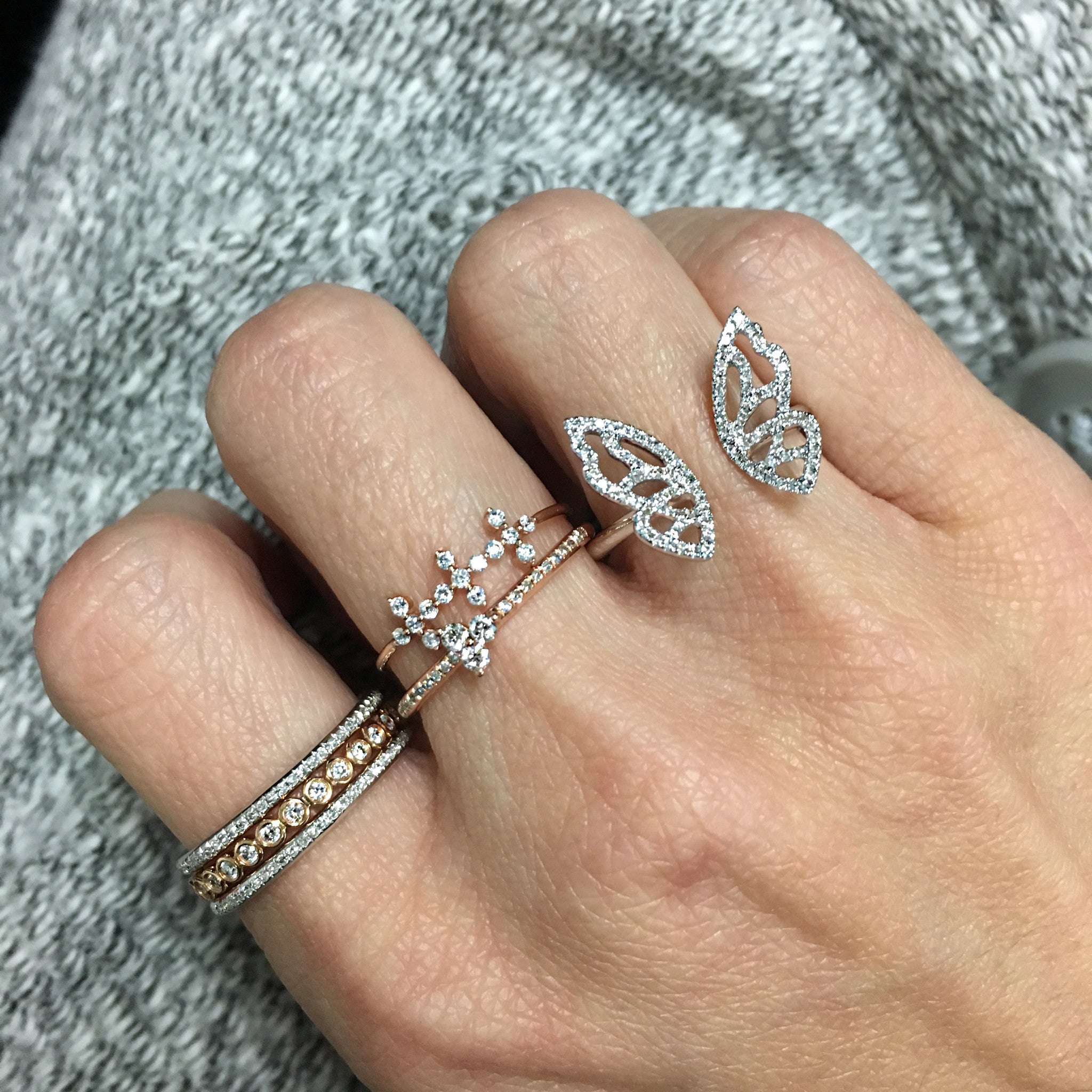 Diamond Triple Cross Ring Rose Gold LUU - Main Image