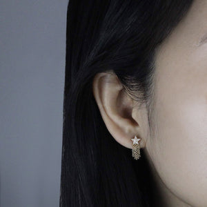 Diamond Star Fringe Earrings White Gold