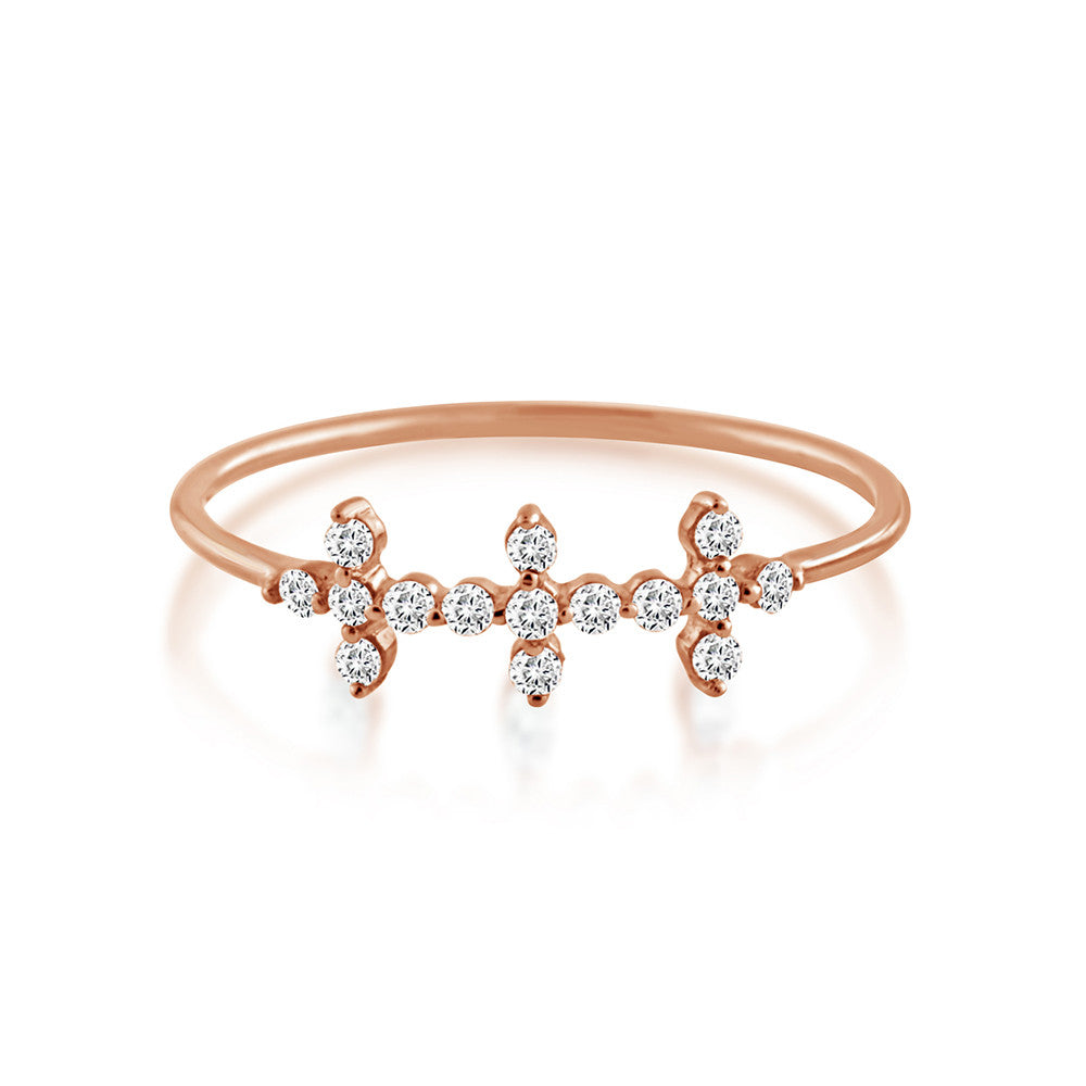 Diamond Triple Cross Ring Rose Gold