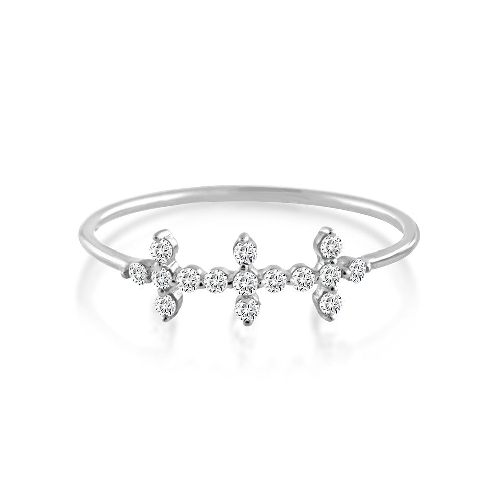 Diamond Triple Cross Ring White Gold