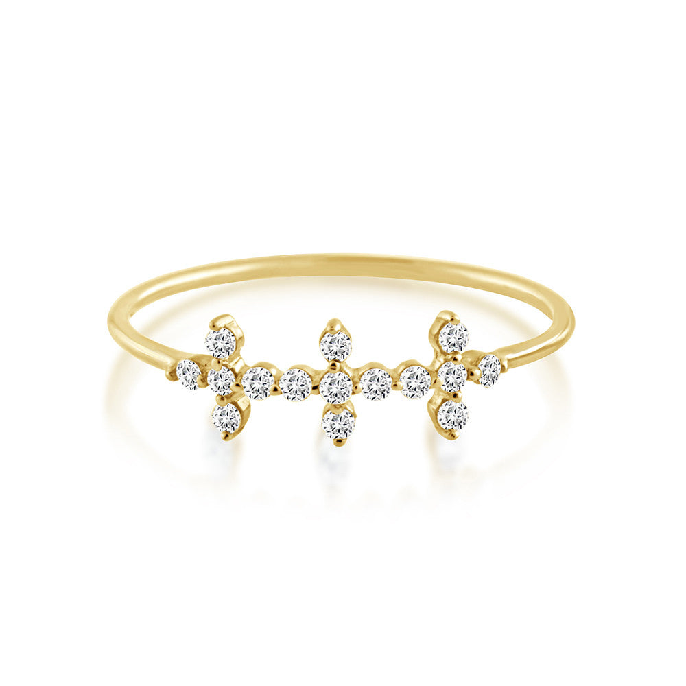 Diamond Triple Cross Ring Yellow Gold